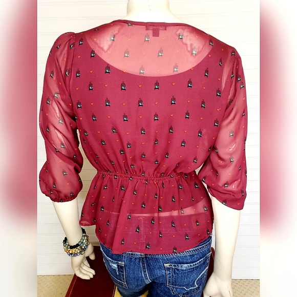 Lily Rose Sheer Peplum Top SZ S - Picture 2 of 4